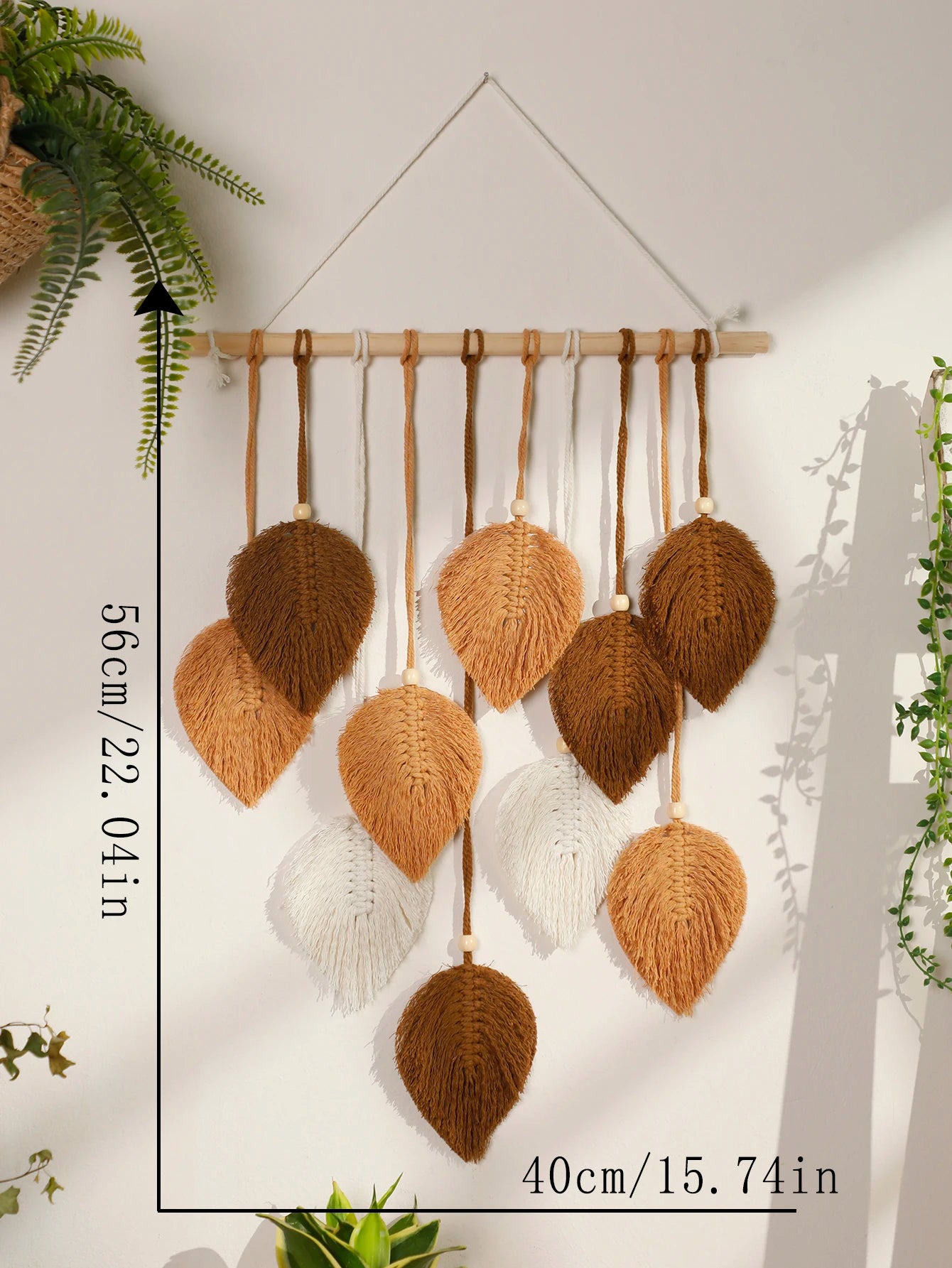 Boho Leaf Macrame Tapestry Woven Wall Hanging Tapestry Home Wall Decor Wood Bead Crafts Bedroom Living Room Decor Aesthetic Gift