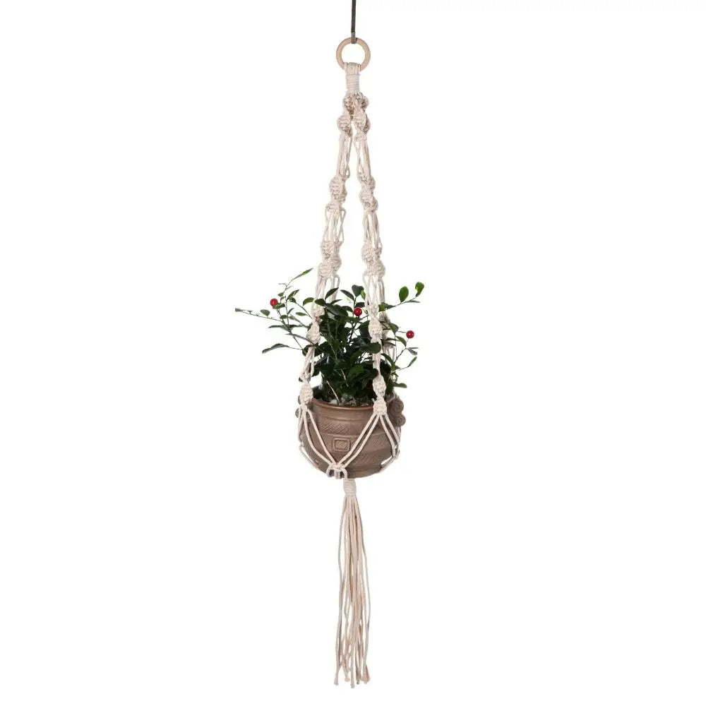 Boho Cotton Rope Hanger Flower Pot Handmade 4 Legs Plant Hanger Creativity Hollowed-out Design Tassel Hanging Basket Outdoor