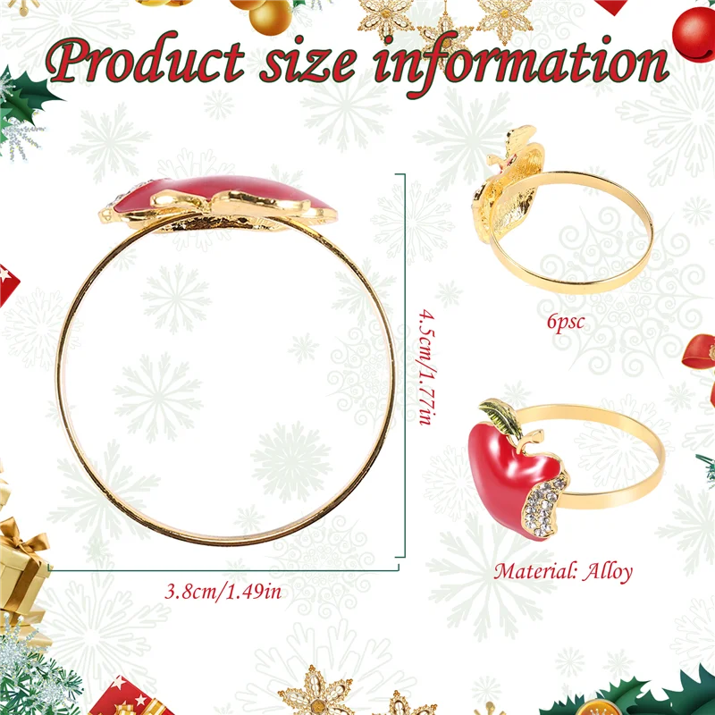 A05E-Napkin Rings Set Of 6, Red Napkin Ring For Wedding, Dinner Party, Banquet, Serviette For Christmas, Birthday