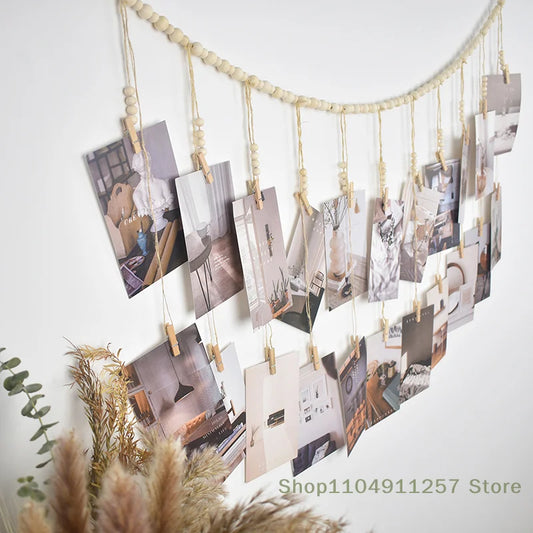 1 Pc Photo Display Wall Hanging Decor Boho Home Decoration Wooden Beads Macrame Tapestry For Wall Hanging Room Decors Aesthetic