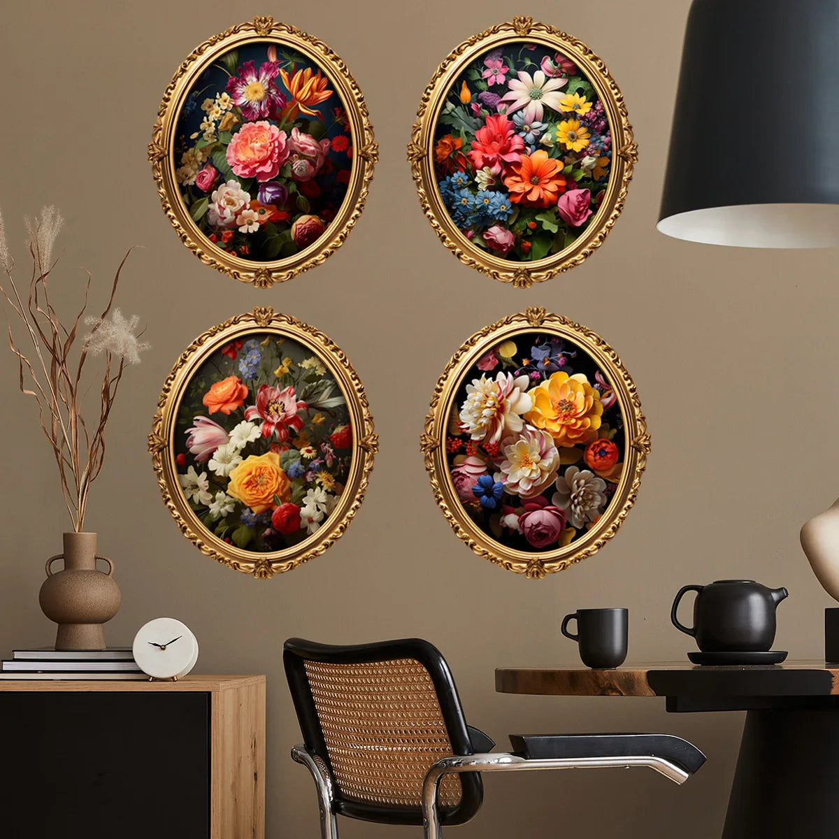 Luxury Floral Wall Panels - Self-Stick European Style Wall Art, 4-Panel Home Decor for Bedroom & Living Room