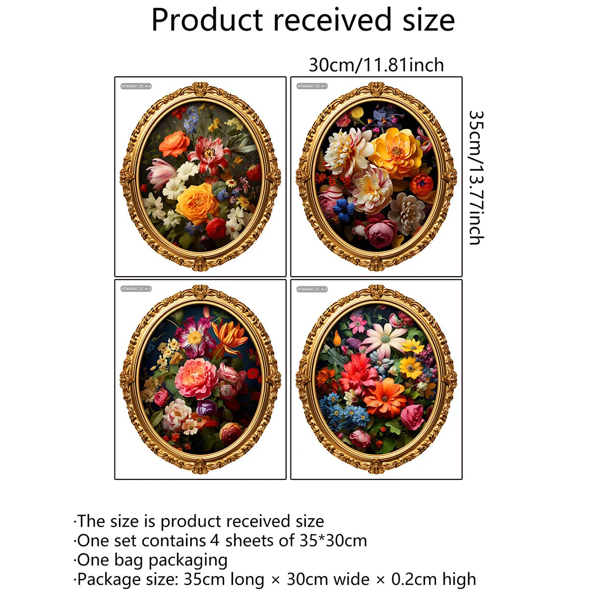 Luxury Floral Wall Panels - Self-Stick European Style Wall Art, 4-Panel Home Decor for Bedroom & Living Room