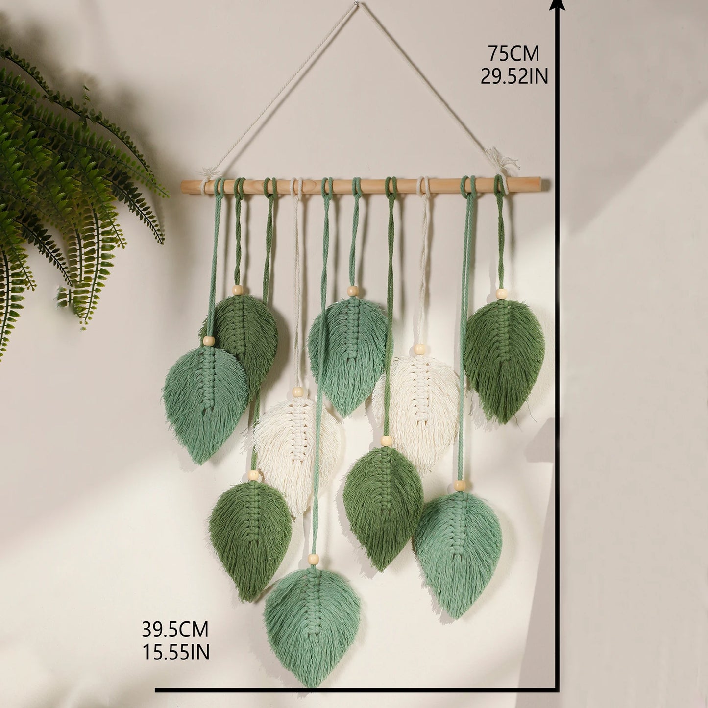 Boho Leaf Macrame Tapestry Woven Wall Hanging Tapestry Home Wall Decor Wood Bead Crafts Bedroom Living Room Decor Aesthetic Gift