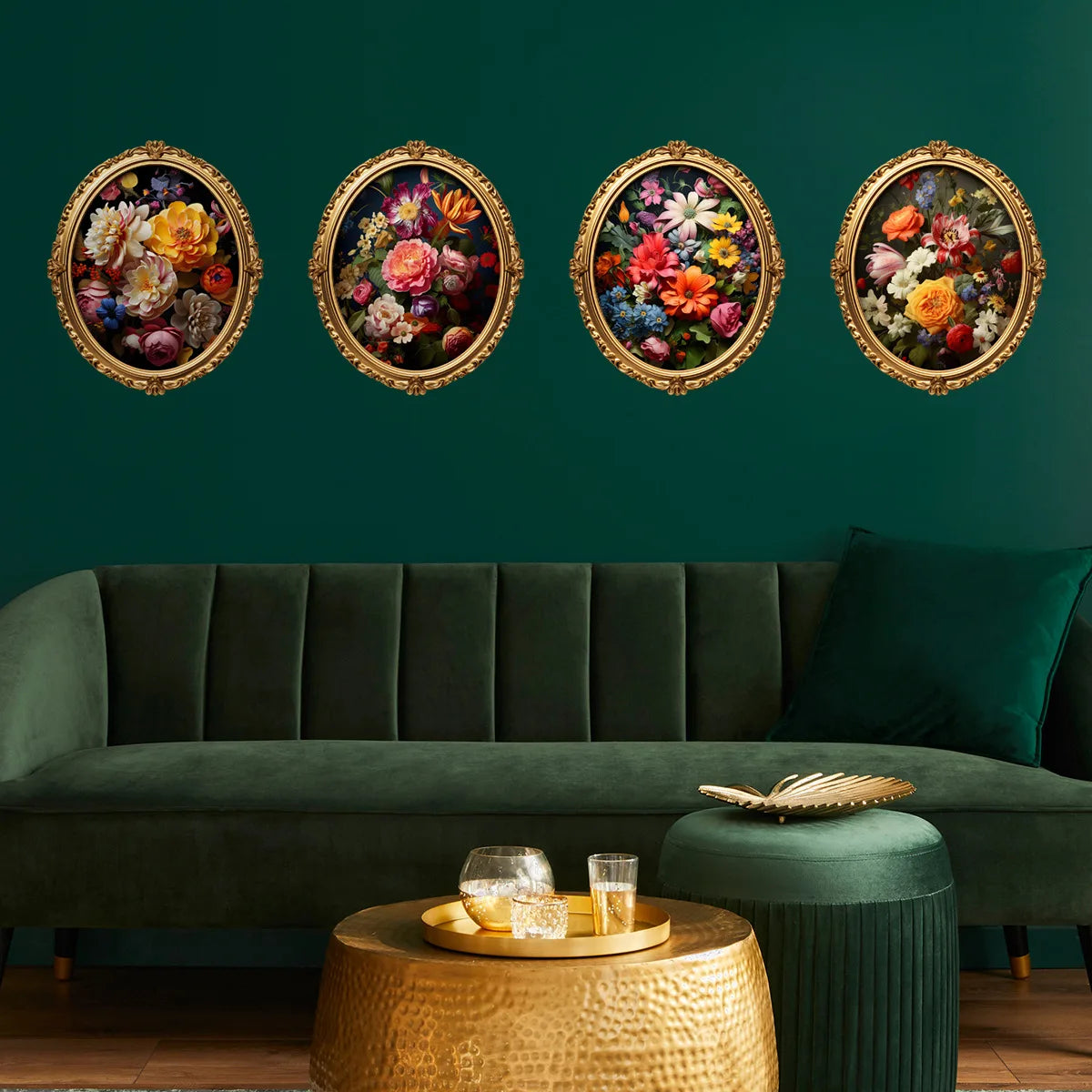 Luxury Floral Wall Panels - Self-Stick European Style Wall Art, 4-Panel Home Decor for Bedroom & Living Room