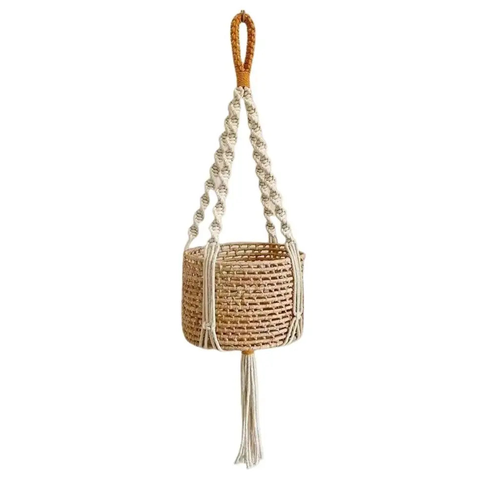 Boho Cotton Rope Hanger Flower Pot Handmade 4 Legs Plant Hanger Creativity Hollowed-out Design Tassel Hanging Basket Outdoor