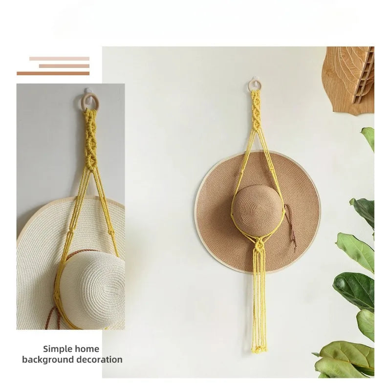 Nordic Boho Cotton Rope Hanging Hat Organizer Display Rack Storage Cap Holder Scarf Hanger Macrame Tapestry Home Wall Decor