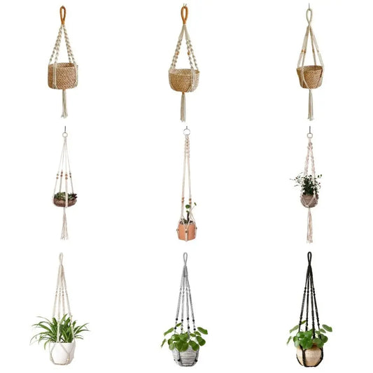 Boho Cotton Rope Hanger Flower Pot Handmade 4 Legs Plant Hanger Creativity Hollowed-out Design Tassel Hanging Basket Outdoor