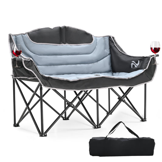 ABORON Double Camping Chairs for Adults,Oversize Portable Camping Chairs Padded Camp Chair, Heavy Duty Loveseat Camping Couch-Supports up to 600 LBS
