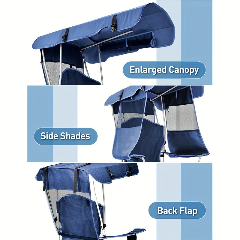 Beach Chair With Canopy Shade, Folding Camping Chair With Canopy With Cup Holder, Side Pocket For Camp, Beach, Tailgates, Fishing - Support 330 LBS