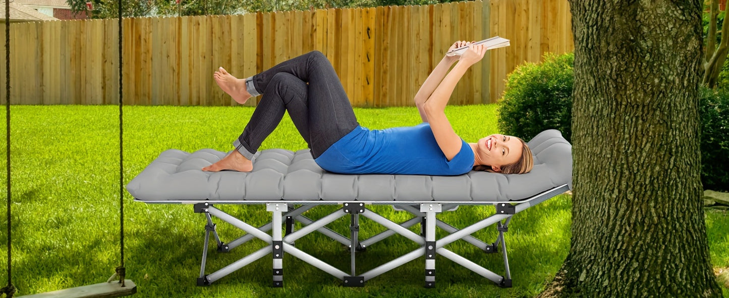 Heavy-Duty 1200D Oxford Folding Camping Cot Bed for Adults with Soft Foam Padding & Carry Bag - Double Layer Portable Outdoor Bed, Ergonomic Design with Sturdy Frame, Ideal as Chaise Lounge for Camping, Patio, Garden, Backyar