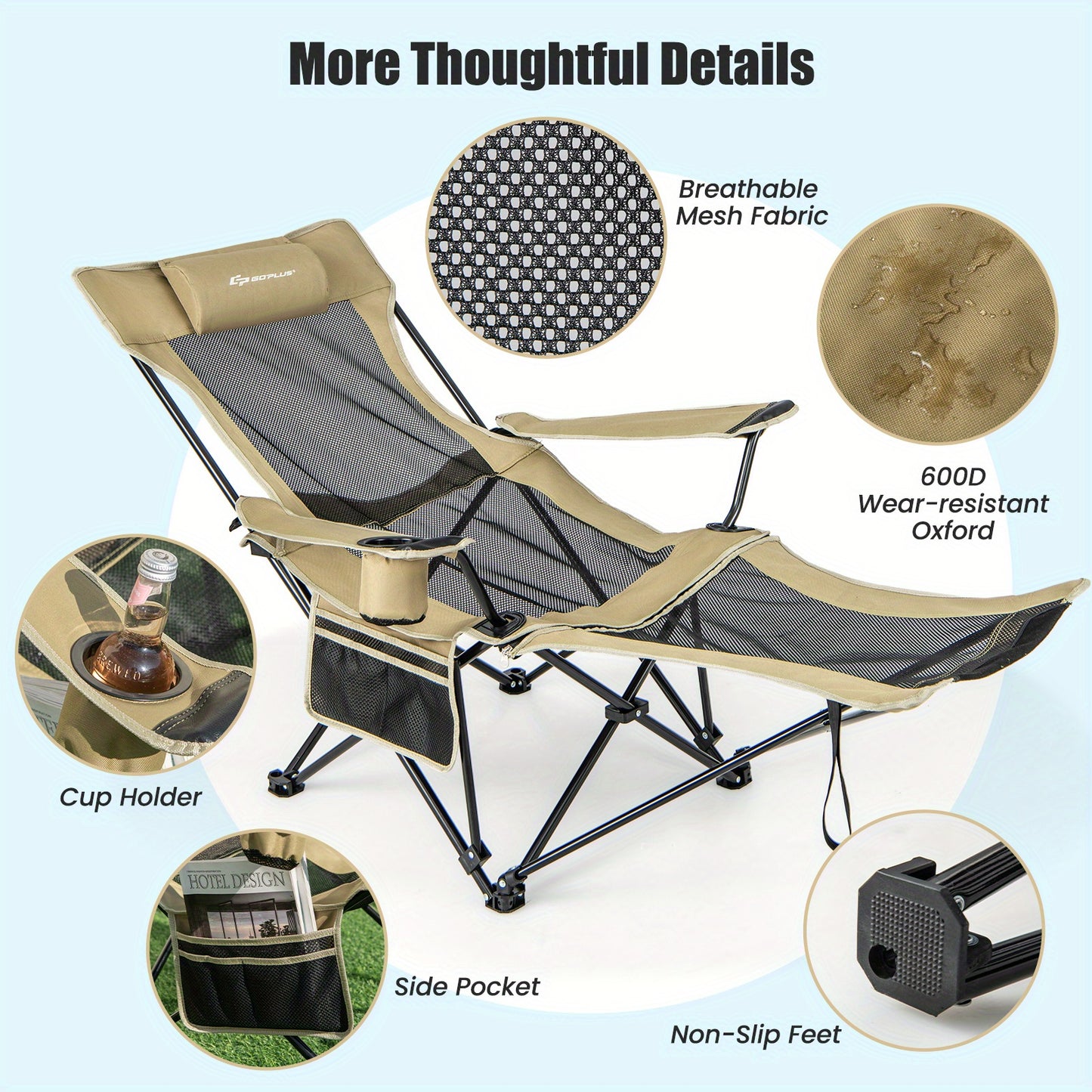 Costway Folding Camping Chair w/ Detachable Footrest for Fishing, Camp, Picnics