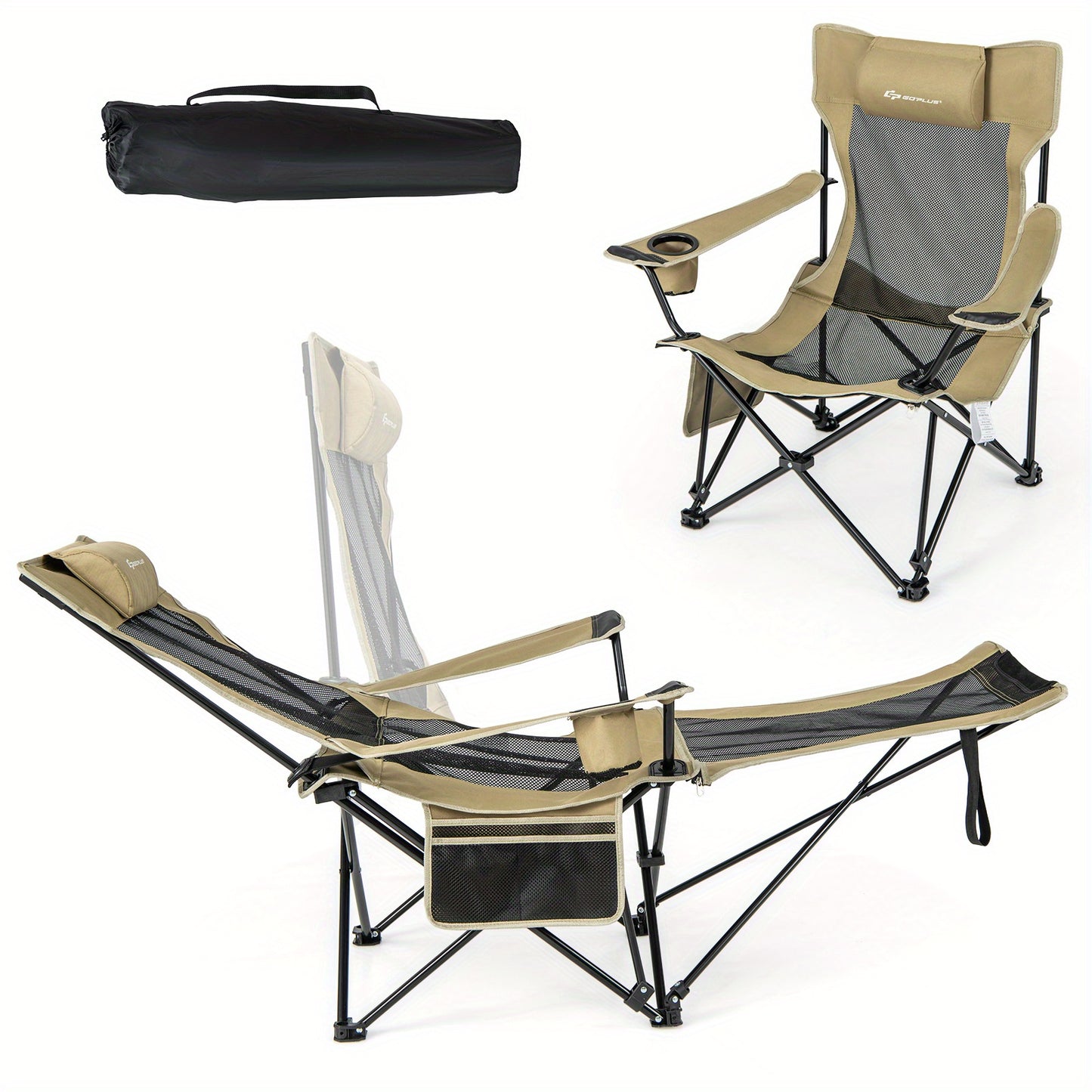 Costway Folding Camping Chair w/ Detachable Footrest for Fishing, Camp, Picnics