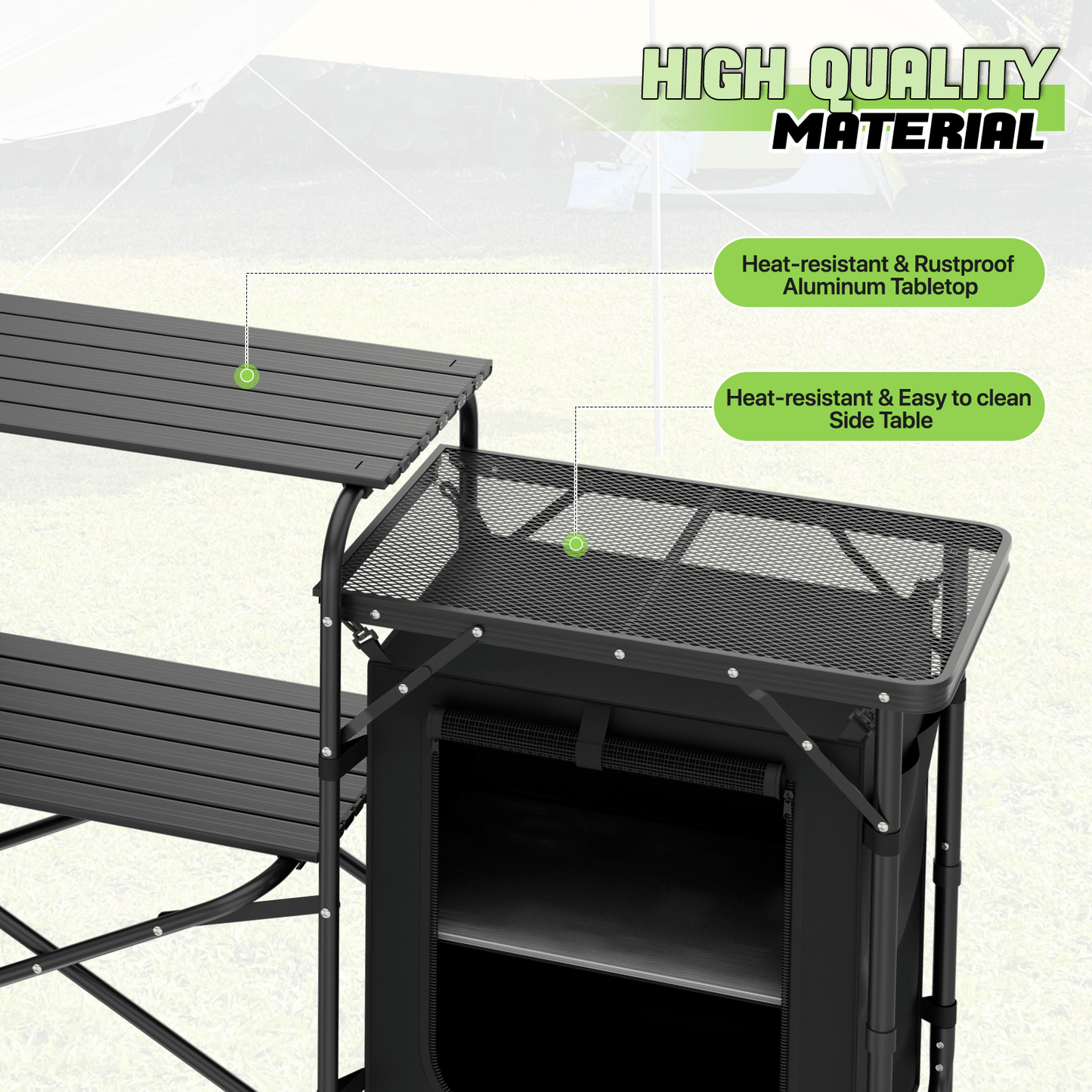 Magshion Folding Portable Cook Table with Storage Organizer & Windscreen, Camping Kitchen Table Outdoor Camp Table with Zippered Bag