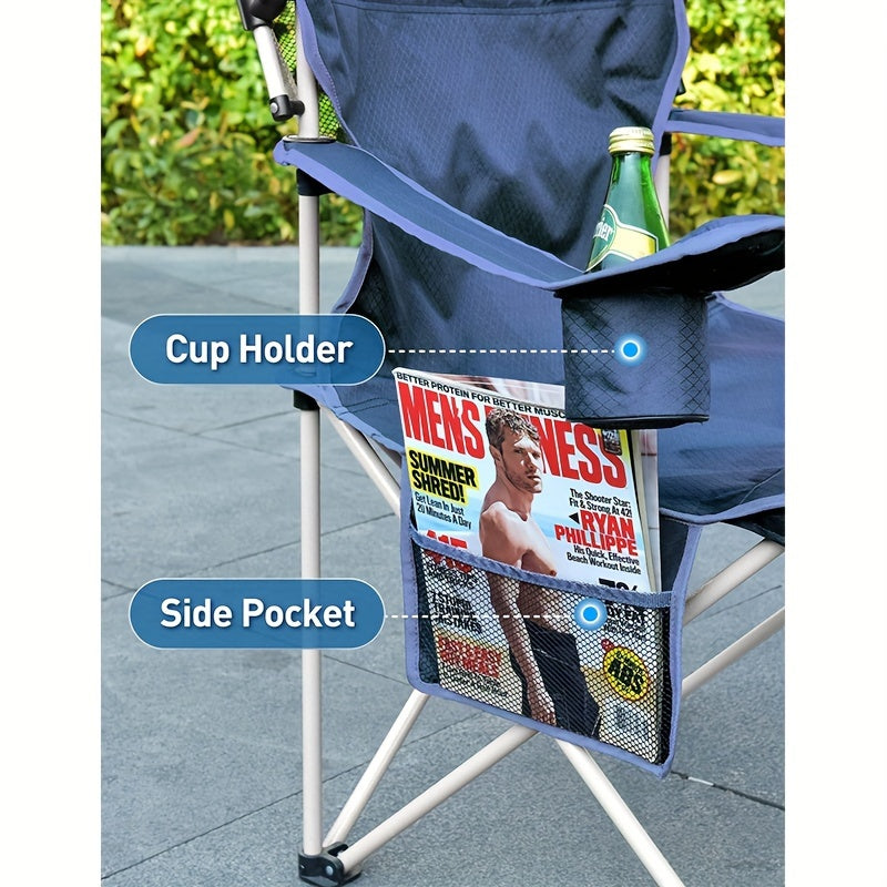 Beach Chair With Canopy Shade, Folding Camping Chair With Canopy With Cup Holder, Side Pocket For Camp, Beach, Tailgates, Fishing - Support 330 LBS
