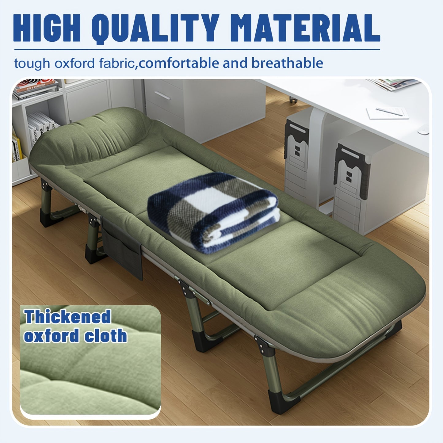 Sleeping Cots/Camping Cots For Adults-6 Adjustable Positions, Foldable Poldable Folding Cot With Blanket And Cover, Heavy Duty Strong Frame Cot Bed For Camp, Travel, Room, Office(900lbs Plank Support)