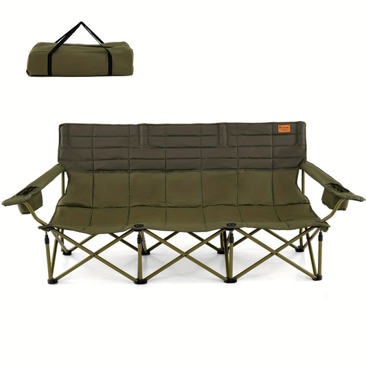 3 Person Folding Camping Chair Heavy-Duty Camp Couch w/ 2 Cup Holders Padding