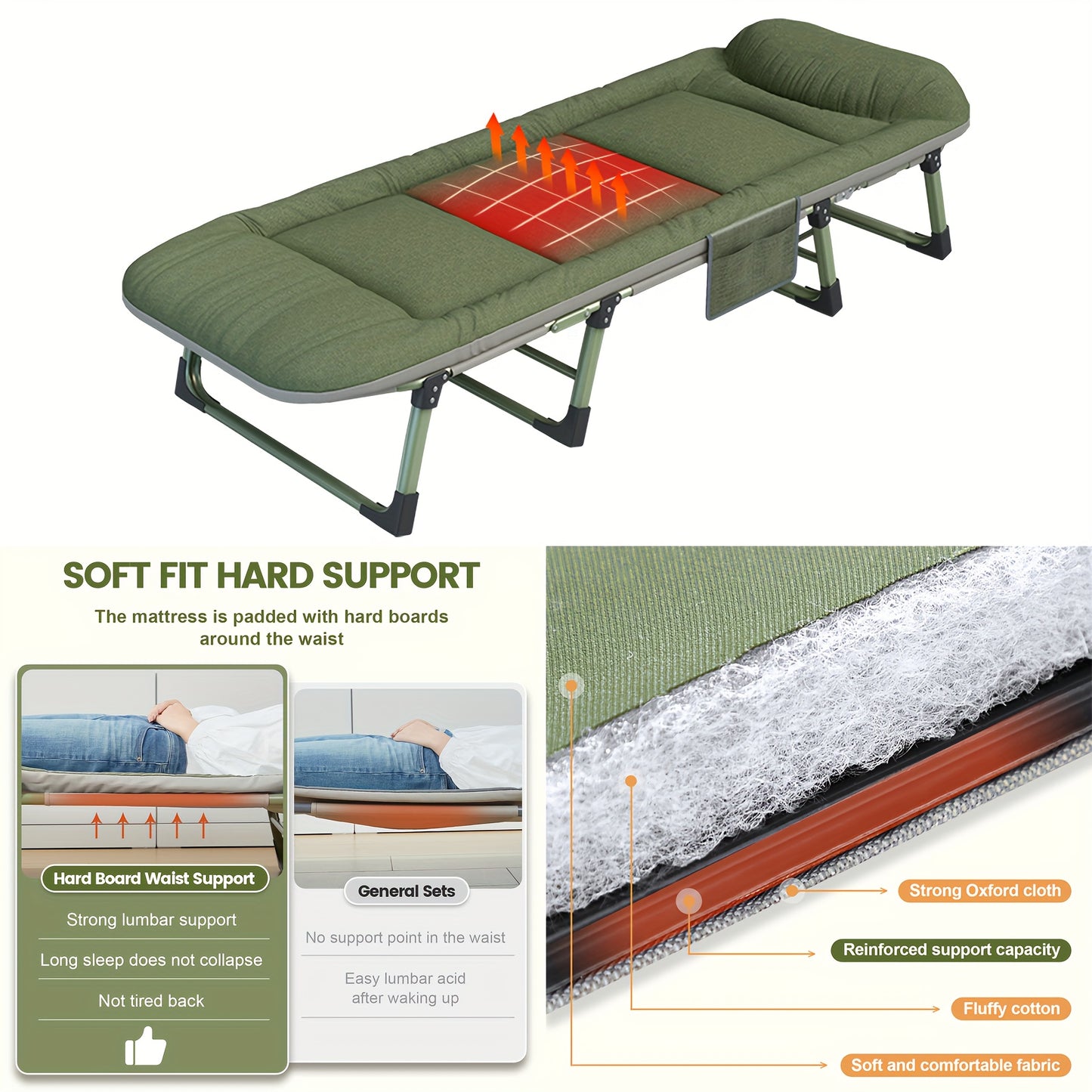 Sleeping Cots/Camping Cots For Adults-6 Adjustable Positions, Foldable Poldable Folding Cot With Blanket And Cover, Heavy Duty Strong Frame Cot Bed For Camp, Travel, Room, Office(900lbs Plank Support)