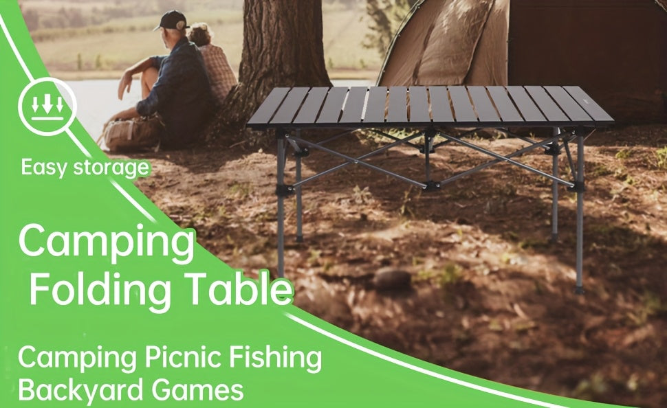 Portable Folding Camping Table, Lightweight Roll-Up Picnic Table with Storage Bag, Sturdy Aluminum Alloy Table Easy Carry Outdoor Camp Grill Table, Casual Style, Black for Indoor, Outdoor, Camping, Beach, Backyard, BBQ, Party
