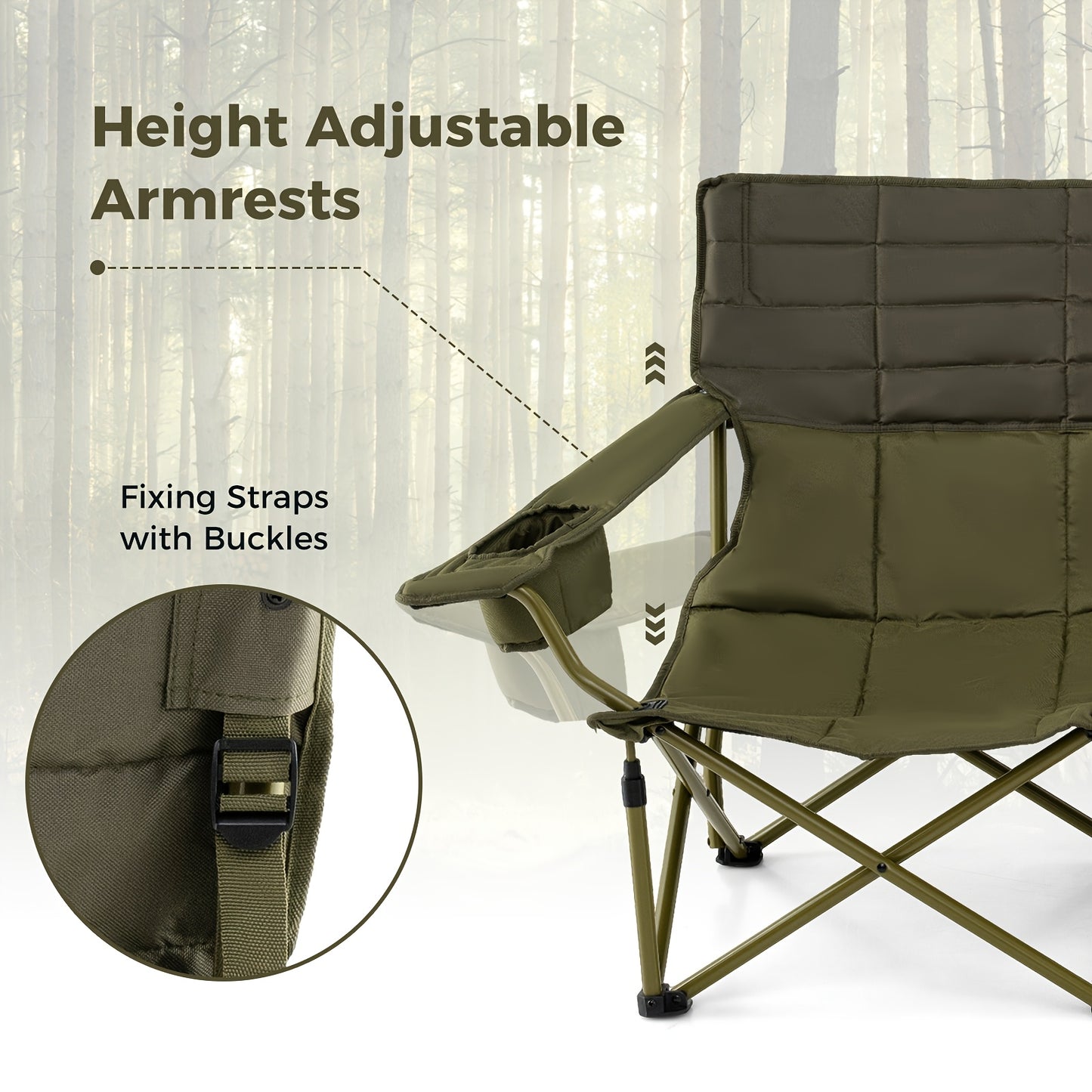 3 Person Folding Camping Chair Heavy-Duty Camp Couch w/ 2 Cup Holders Padding