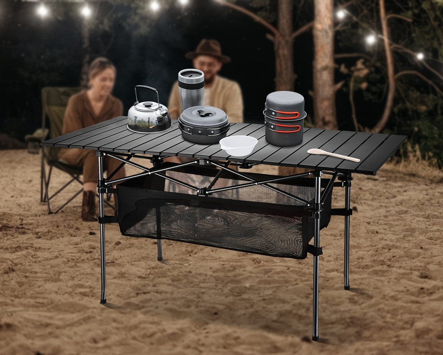 Portable Folding Camping Table, Lightweight Roll-Up Picnic Table with Storage Bag, Sturdy Aluminum Alloy Table Easy Carry Outdoor Camp Grill Table, Casual Style, Black for Indoor, Outdoor, Camping, Beach, Backyard, BBQ, Party