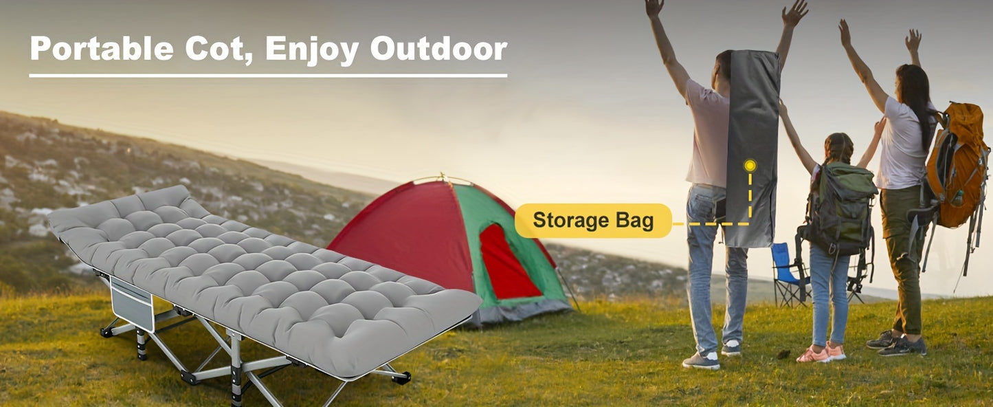 Heavy-Duty 1200D Oxford Folding Camping Cot Bed for Adults with Soft Foam Padding & Carry Bag - Double Layer Portable Outdoor Bed, Ergonomic Design with Sturdy Frame, Ideal as Chaise Lounge for Camping, Patio, Garden, Backyar