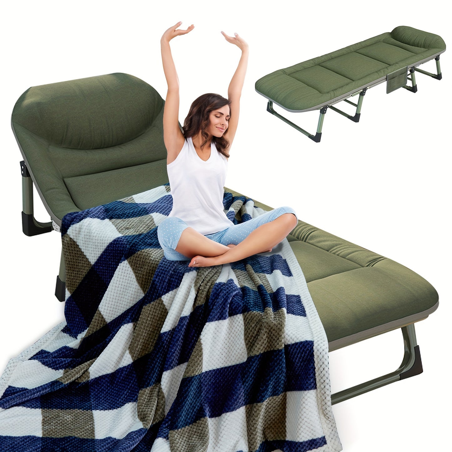 Sleeping Cots/Camping Cots For Adults-6 Adjustable Positions, Foldable Poldable Folding Cot With Blanket And Cover, Heavy Duty Strong Frame Cot Bed For Camp, Travel, Room, Office(900lbs Plank Support)