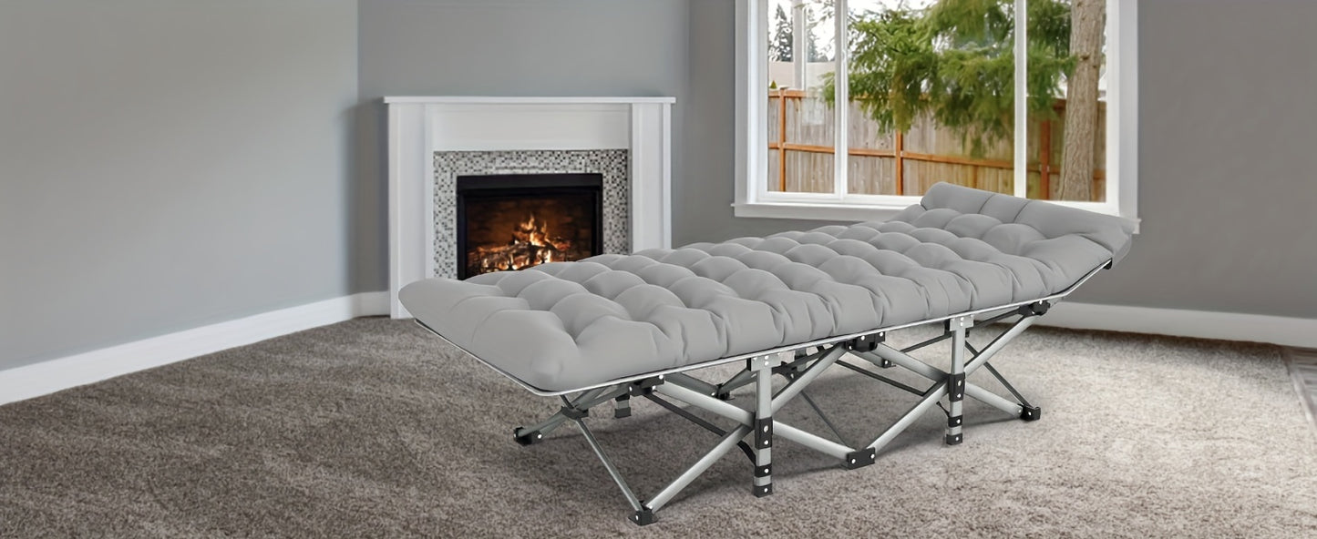 Heavy-Duty 1200D Oxford Folding Camping Cot Bed for Adults with Soft Foam Padding & Carry Bag - Double Layer Portable Outdoor Bed, Ergonomic Design with Sturdy Frame, Ideal as Chaise Lounge for Camping, Patio, Garden, Backyar