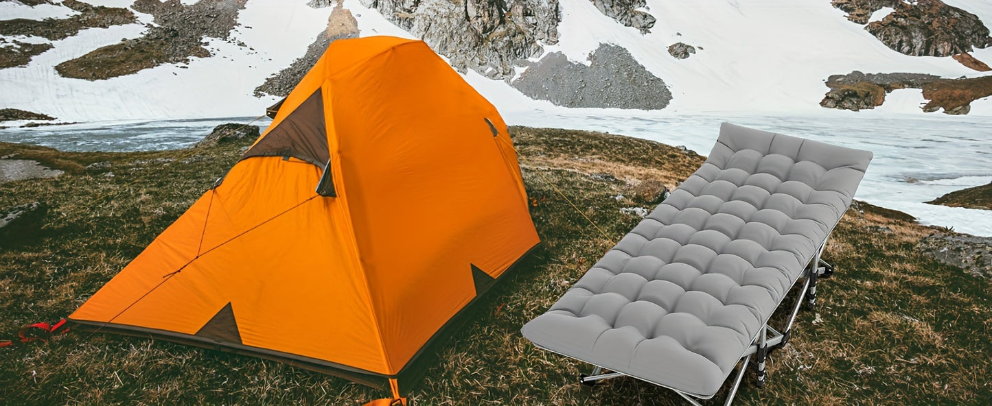 Heavy-Duty 1200D Oxford Folding Camping Cot Bed for Adults with Soft Foam Padding & Carry Bag - Double Layer Portable Outdoor Bed, Ergonomic Design with Sturdy Frame, Ideal as Chaise Lounge for Camping, Patio, Garden, Backyar