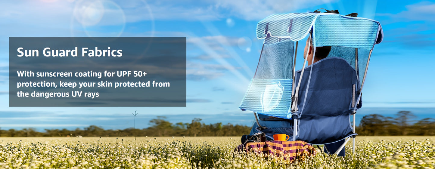 Beach Chair With Canopy Shade, Folding Camping Chair With Canopy With Cup Holder, Side Pocket For Camp, Beach, Tailgates, Fishing - Support 330 LBS