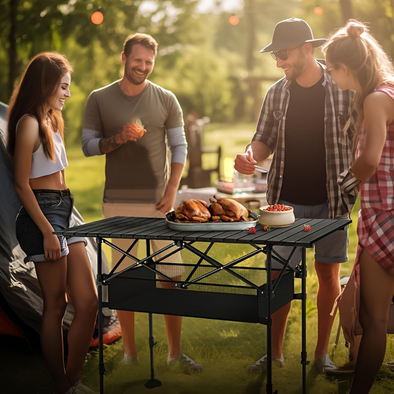 Portable Folding Camping Table, Lightweight Roll-Up Picnic Table with Storage Bag, Sturdy Aluminum Alloy Table Easy Carry Outdoor Camp Grill Table, Casual Style, Black for Indoor, Outdoor, Camping, Beach, Backyard, BBQ, Party