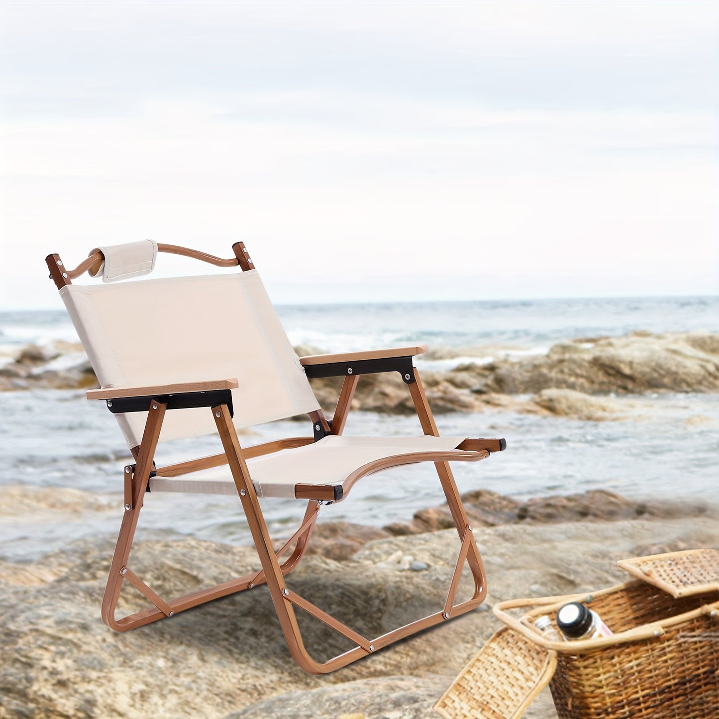 Portable Folding Camping Chair Low Beach Chairs for Camp Lawn Hiking Sports Hunting Excellent Load-bearing Capacity White