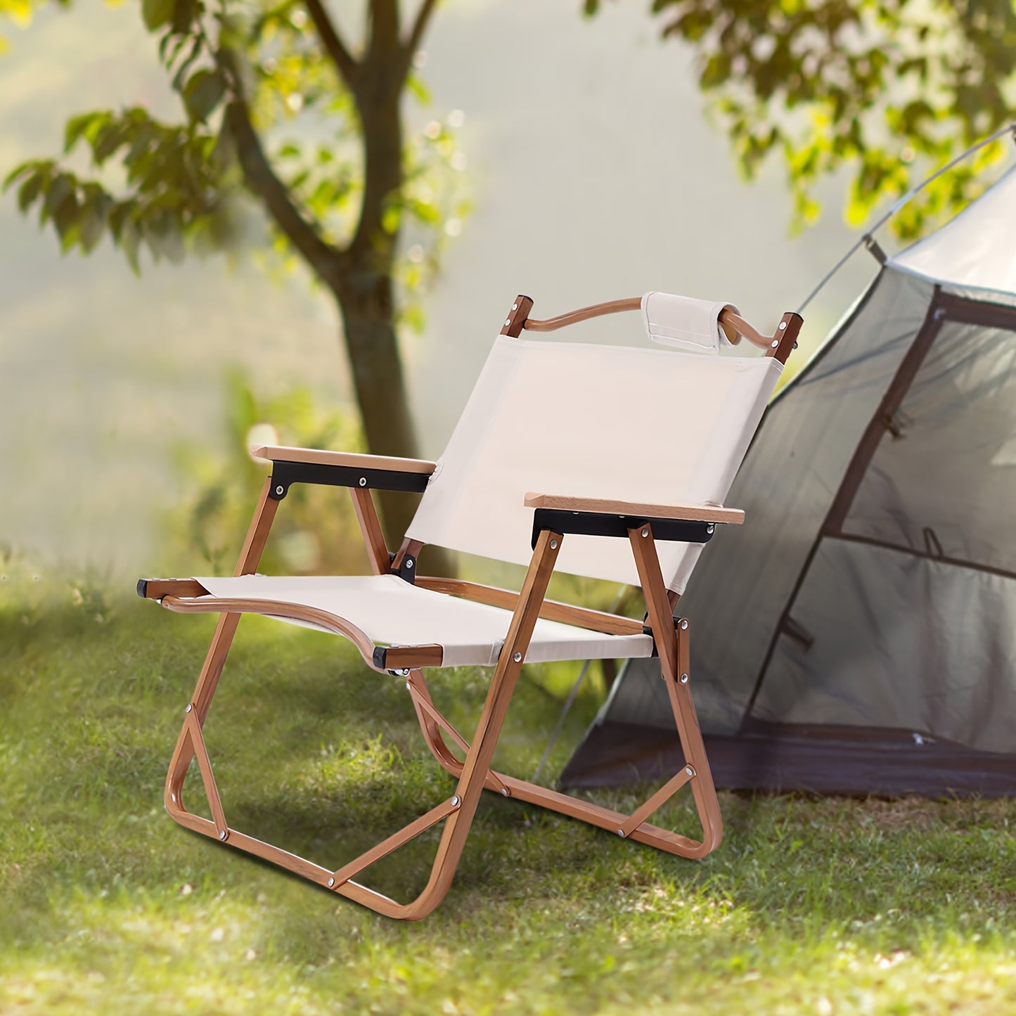 Portable Folding Camping Chair Low Beach Chairs for Camp Lawn Hiking Sports Hunting Excellent Load-bearing Capacity White