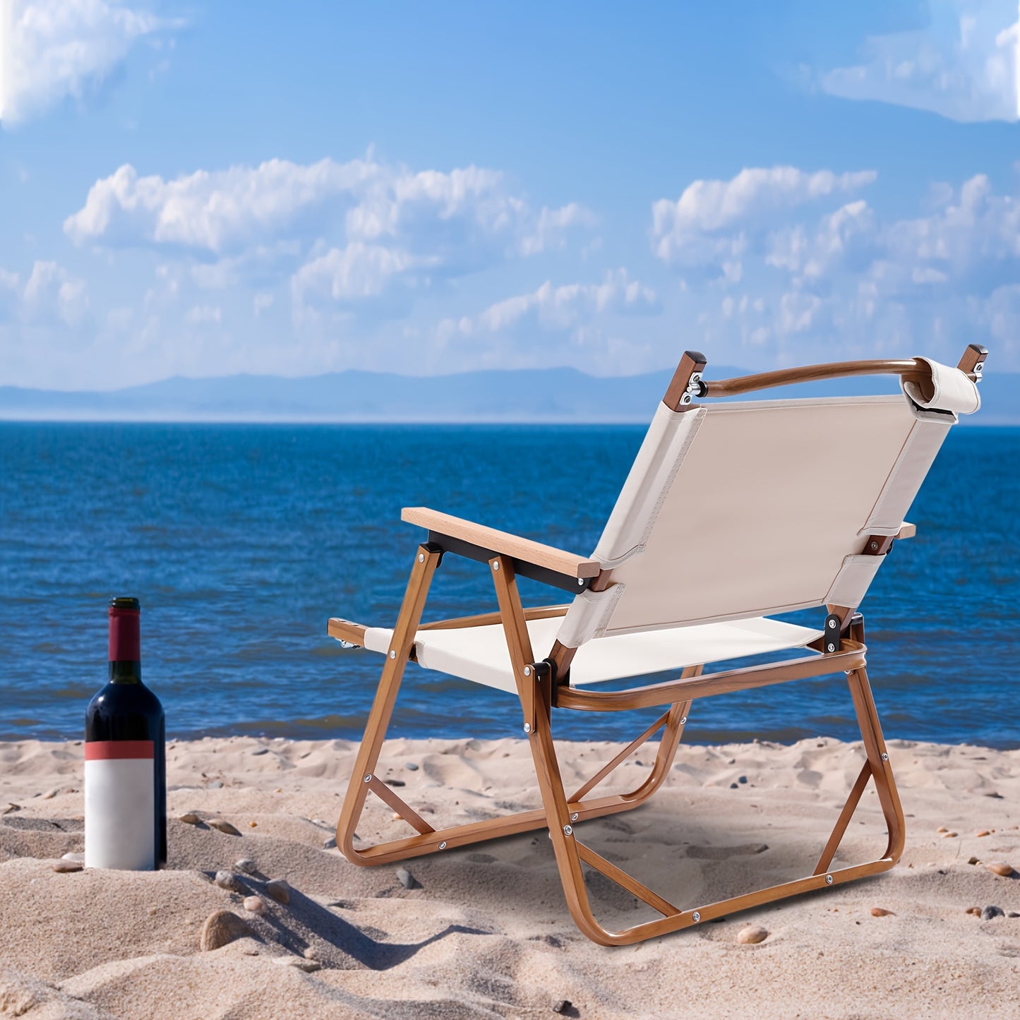 Portable Folding Camping Chair Low Beach Chairs for Camp Lawn Hiking Sports Hunting Excellent Load-bearing Capacity White