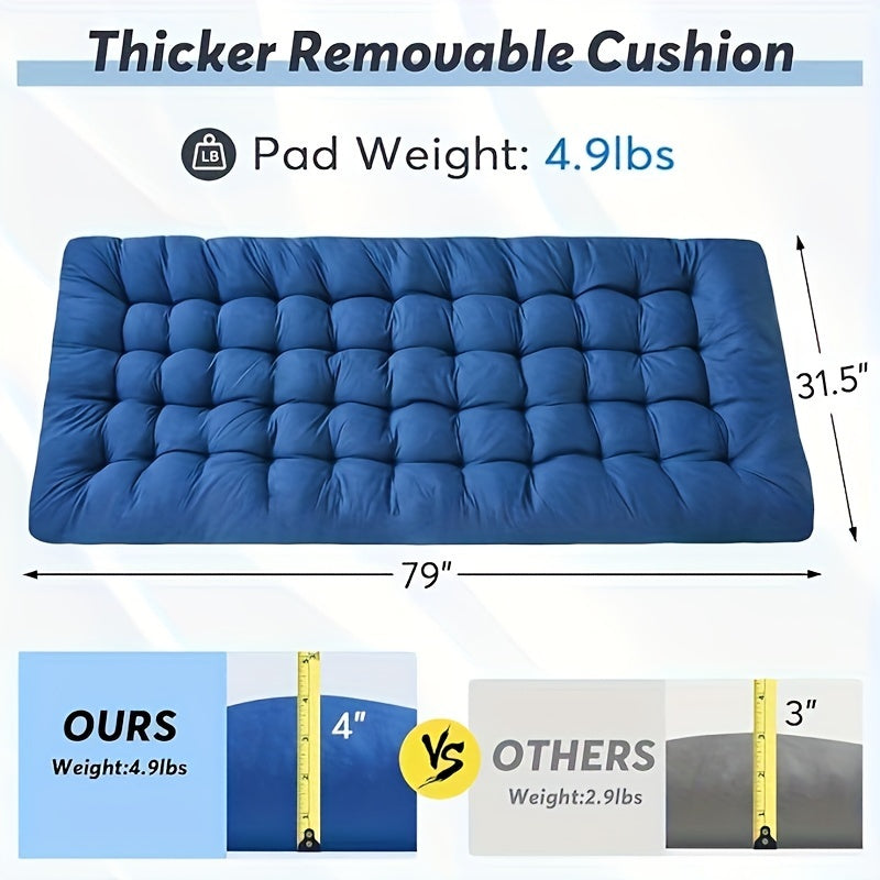 Oversized 32in XXL Folding Camping Cot - 79" L x 32" W x 19" H Camp Cot with Mattress, Carry Bag, and Strapping - 500lbs Support, Blue Cot with Black Pad