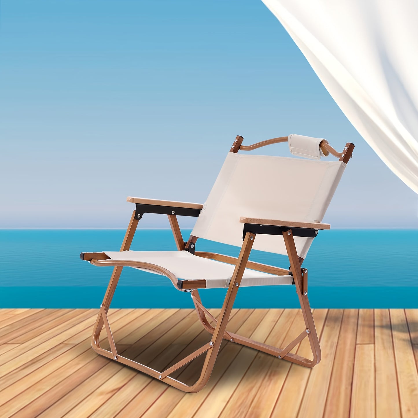 Portable Folding Camping Chair Low Beach Chairs for Camp Lawn Hiking Sports Hunting Excellent Load-bearing Capacity White