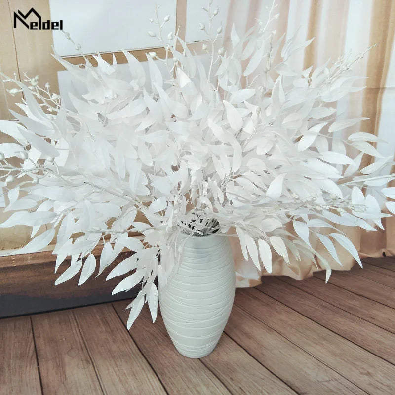 Meldel Wedding Bouquet Decoration Artificial White Flower Plant Silk Flower Home Vase Decor Willow Leaf Green Grass Fake Flowers