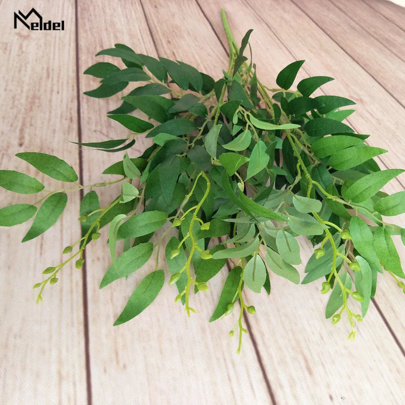 Meldel Wedding Bouquet Decoration Artificial White Flower Plant Silk Flower Home Vase Decor Willow Leaf Green Grass Fake Flowers