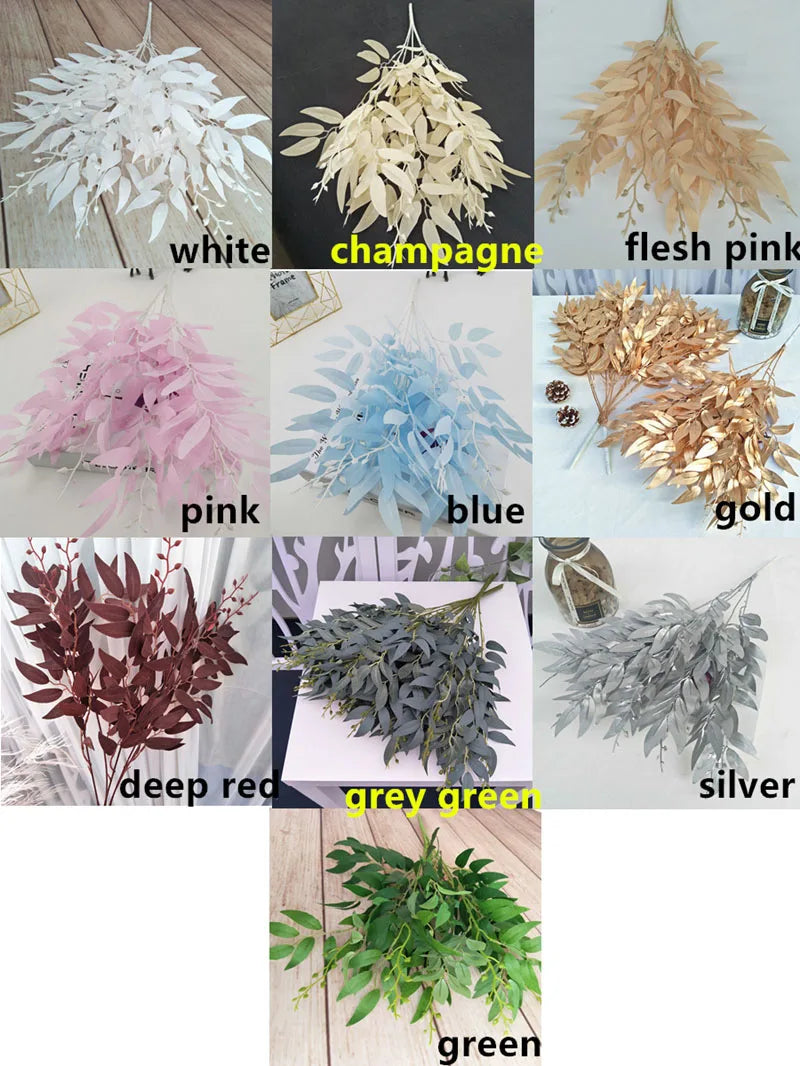 Meldel Wedding Bouquet Decoration Artificial White Flower Plant Silk Flower Home Vase Decor Willow Leaf Green Grass Fake Flowers