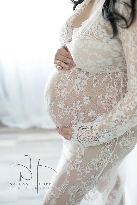 Pregnancy Dress for Photo Shoot Maternity Photography Props Sexy V Neck Lace Maxi Gown Dress Plus Size Pregnant Women Clothes