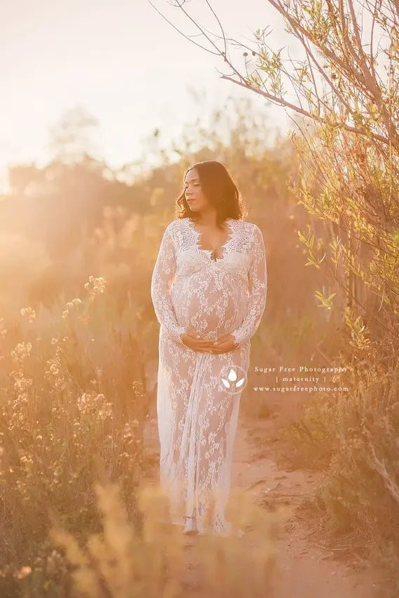 Pregnancy Dress for Photo Shoot Maternity Photography Props Sexy V Neck Lace Maxi Gown Dress Plus Size Pregnant Women Clothes