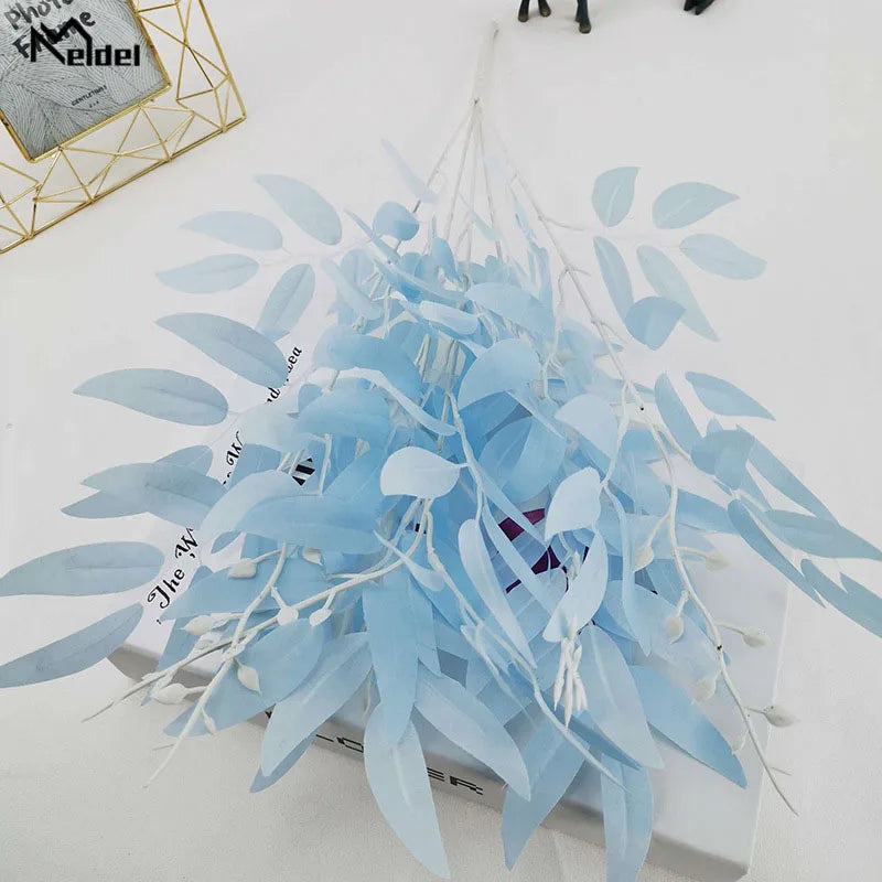 Meldel Wedding Bouquet Decoration Artificial White Flower Plant Silk Flower Home Vase Decor Willow Leaf Green Grass Fake Flowers