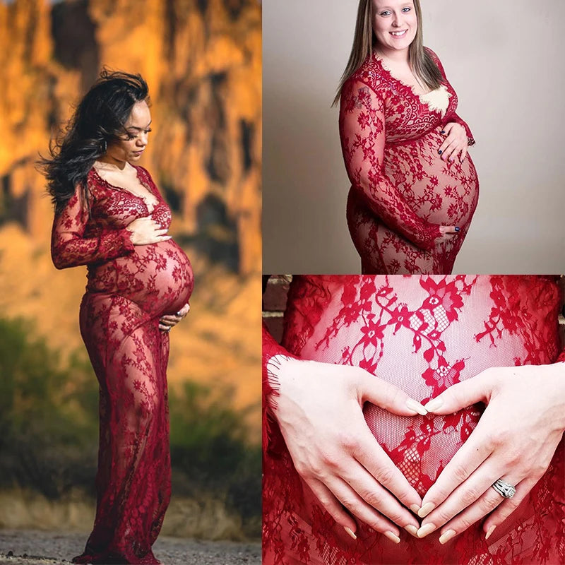 Pregnancy Dress for Photo Shoot Maternity Photography Props Sexy V Neck Lace Maxi Gown Dress Plus Size Pregnant Women Clothes