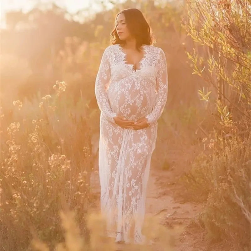 Pregnancy Dress for Photo Shoot Maternity Photography Props Sexy V Neck Lace Maxi Gown Dress Plus Size Pregnant Women Clothes