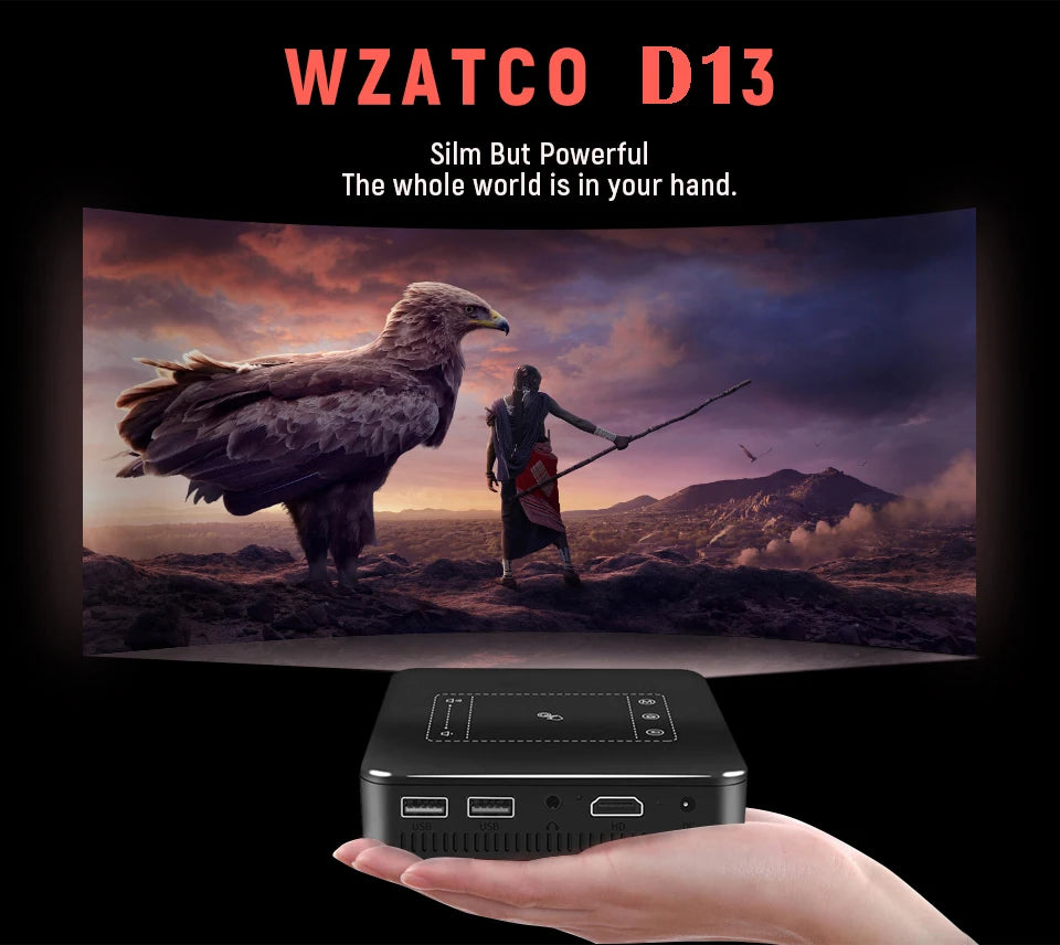 WZATCO D13 Android Mini Pocket Projector 4K Smart Pico DLP Portable LED WIFI Built-in Battery Home Theater Beamer Proyector