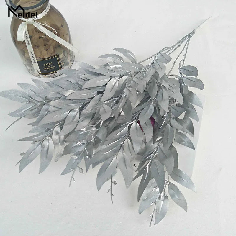 Meldel Wedding Bouquet Decoration Artificial White Flower Plant Silk Flower Home Vase Decor Willow Leaf Green Grass Fake Flowers