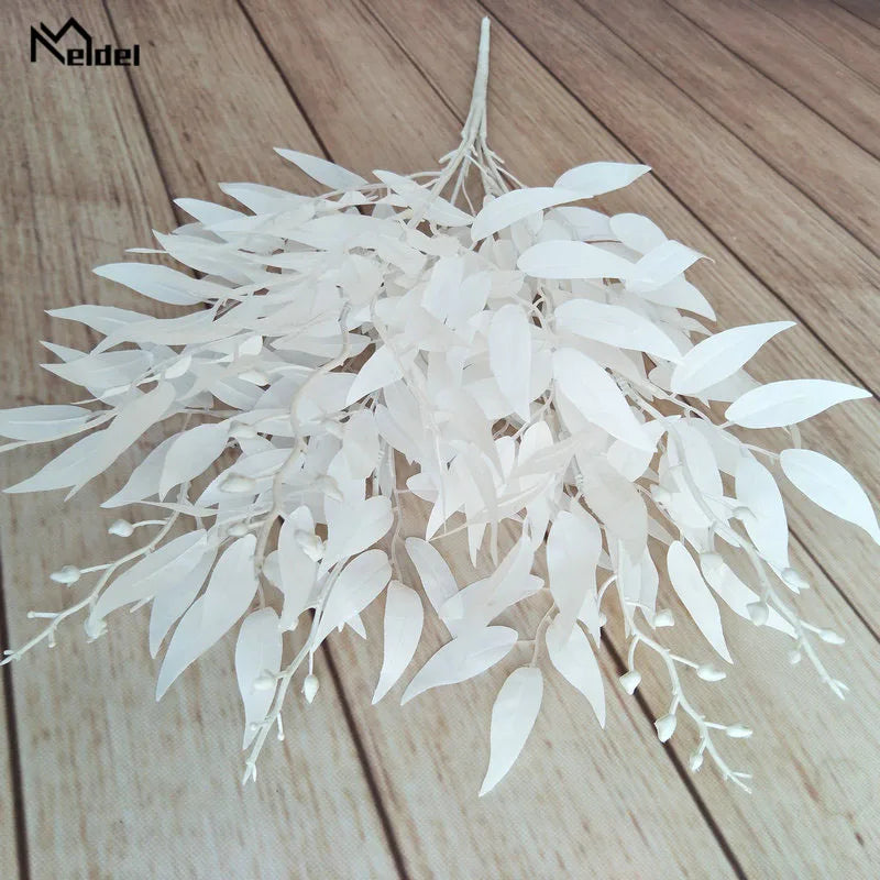 Meldel Wedding Bouquet Decoration Artificial White Flower Plant Silk Flower Home Vase Decor Willow Leaf Green Grass Fake Flowers