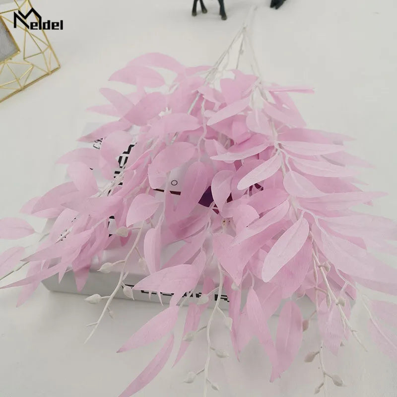 Meldel Wedding Bouquet Decoration Artificial White Flower Plant Silk Flower Home Vase Decor Willow Leaf Green Grass Fake Flowers