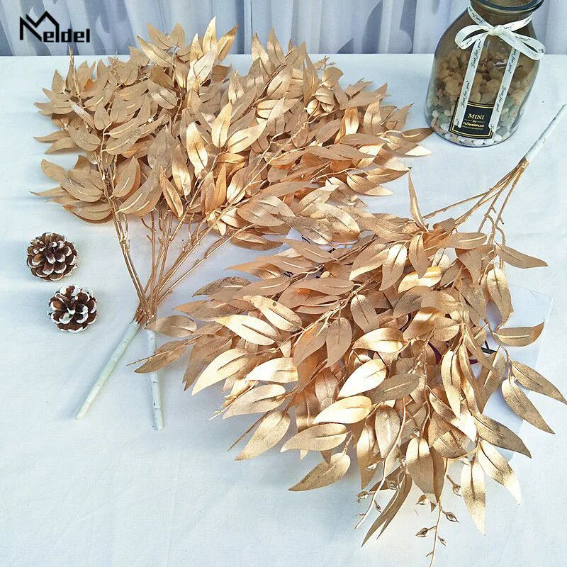 Meldel Wedding Bouquet Decoration Artificial White Flower Plant Silk Flower Home Vase Decor Willow Leaf Green Grass Fake Flowers