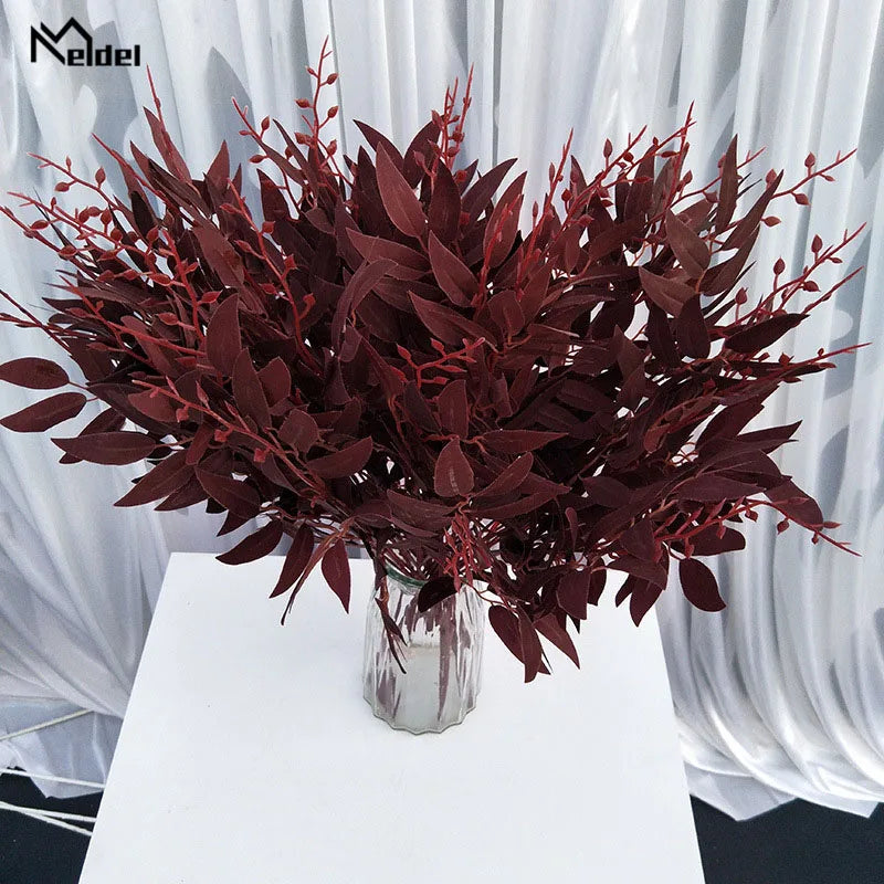 Meldel Wedding Bouquet Decoration Artificial White Flower Plant Silk Flower Home Vase Decor Willow Leaf Green Grass Fake Flowers