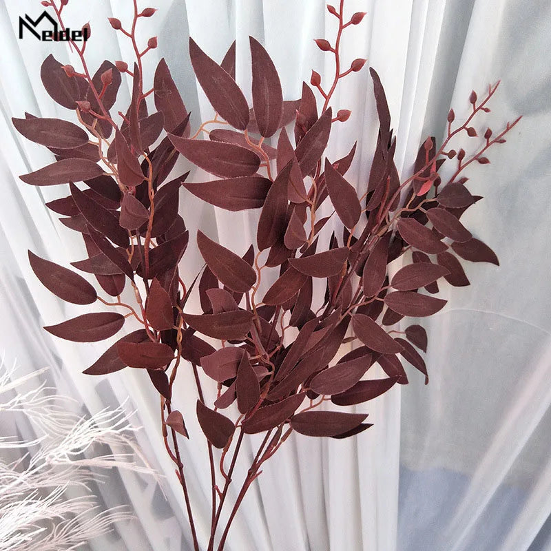 Meldel Wedding Bouquet Decoration Artificial White Flower Plant Silk Flower Home Vase Decor Willow Leaf Green Grass Fake Flowers